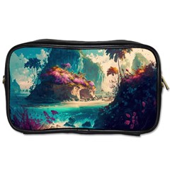 Tropical Island Fantasy Landscape Palm Trees Ocean Toiletries Bag (two Sides) by Pakemis