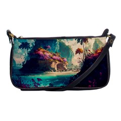 Tropical Island Fantasy Landscape Palm Trees Ocean Shoulder Clutch Bag by Pakemis