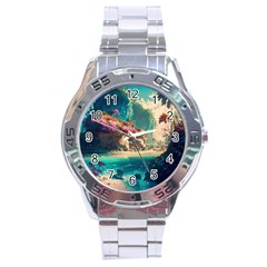 Tropical Island Fantasy Landscape Palm Trees Ocean Stainless Steel Analogue Watch by Pakemis