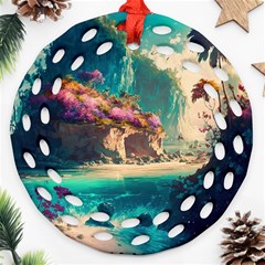 Tropical Island Fantasy Landscape Palm Trees Ocean Ornament (round Filigree) by Pakemis