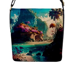 Tropical Island Fantasy Landscape Palm Trees Ocean Flap Closure Messenger Bag (l) by Pakemis