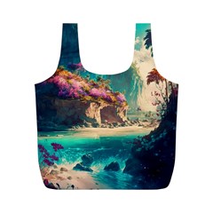 Tropical Island Fantasy Landscape Palm Trees Ocean Full Print Recycle Bag (m) by Pakemis