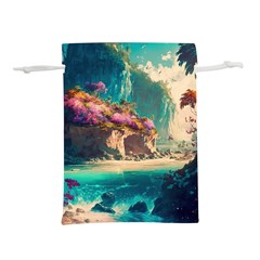 Tropical Island Fantasy Landscape Palm Trees Ocean Lightweight Drawstring Pouch (m) by Pakemis