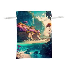 Tropical Island Fantasy Landscape Palm Trees Ocean Lightweight Drawstring Pouch (l) by Pakemis