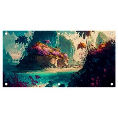 Tropical Island Fantasy Landscape Palm Trees Ocean Banner And Sign 4  X 2  by Pakemis