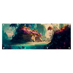 Tropical Island Fantasy Landscape Palm Trees Ocean Banner And Sign 8  X 3  by Pakemis