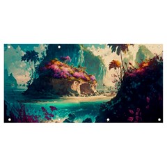 Tropical Island Fantasy Landscape Palm Trees Ocean Banner And Sign 8  X 4  by Pakemis