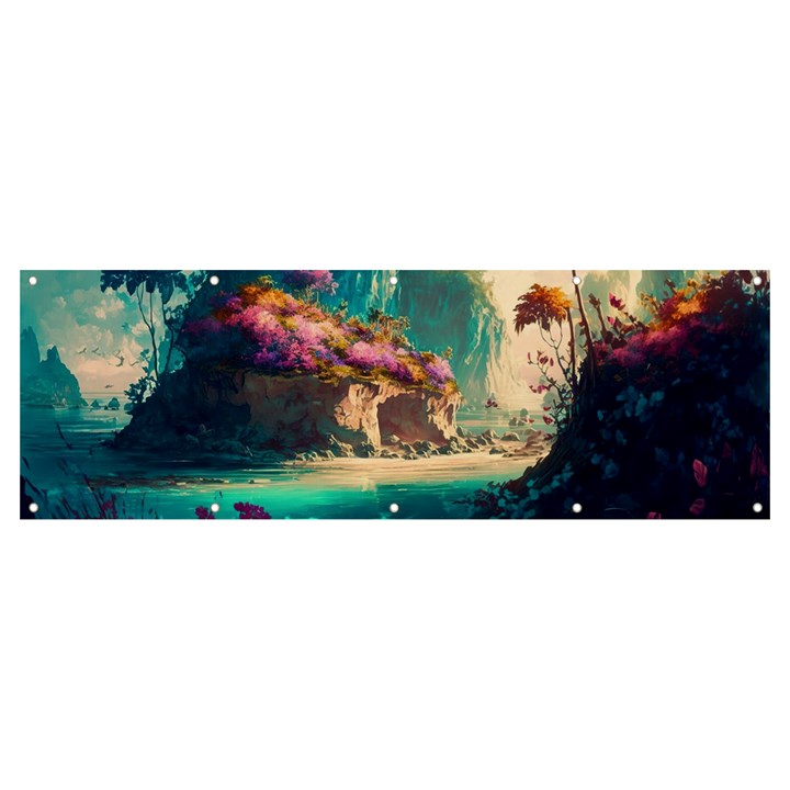 Tropical Island Fantasy Landscape Palm Trees Ocean Banner and Sign 12  x 4 