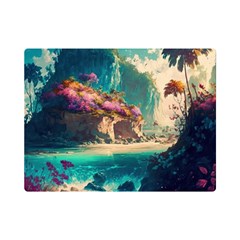 Tropical Island Fantasy Landscape Palm Trees Ocean One Side Premium Plush Fleece Blanket (mini)