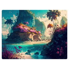 Tropical Island Fantasy Landscape Palm Trees Ocean Premium Plush Fleece Blanket (extra Small)