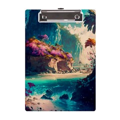 Tropical Island Fantasy Landscape Palm Trees Ocean A5 Acrylic Clipboard