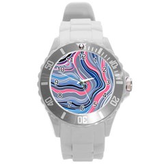 Fluid Abstract Art Round Plastic Sport Watch (l) by GardenOfOphir