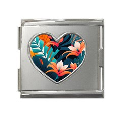 Tropical Flowers Floral Floral Pattern Patterns Mega Link Heart Italian Charm (18mm)