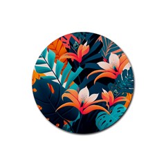 Tropical Flowers Floral Floral Pattern Patterns Rubber Coaster (round) by Pakemis