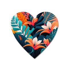 Tropical Flowers Floral Floral Pattern Patterns Heart Magnet by Pakemis