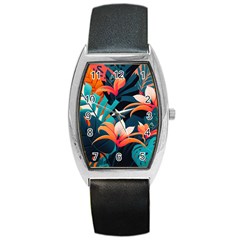 Tropical Flowers Floral Floral Pattern Patterns Barrel Style Metal Watch by Pakemis