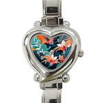 Tropical Flowers Floral Floral Pattern Patterns Heart Italian Charm Watch Front