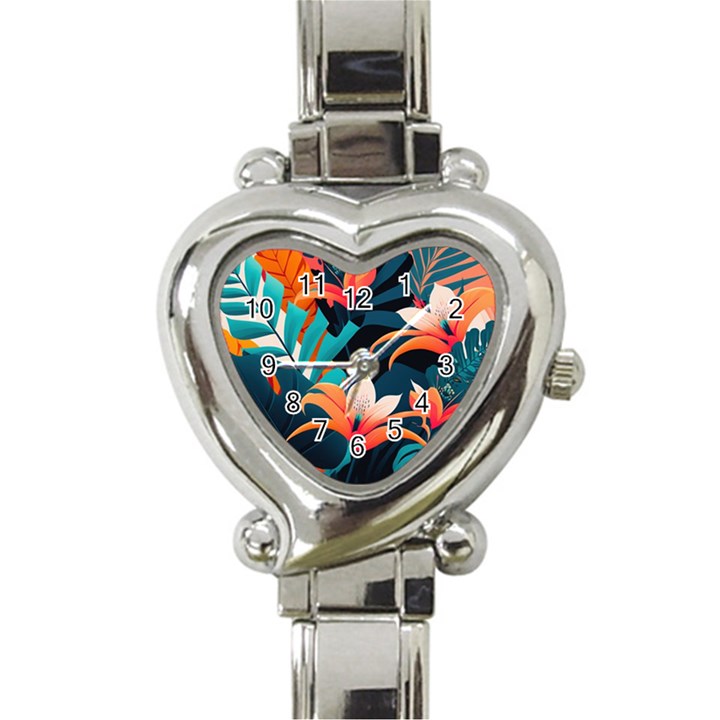 Tropical Flowers Floral Floral Pattern Patterns Heart Italian Charm Watch