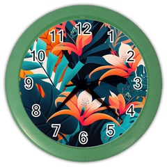 Tropical Flowers Floral Floral Pattern Patterns Color Wall Clock by Pakemis