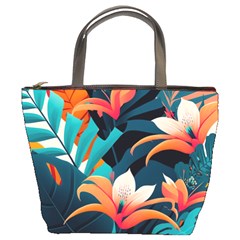 Tropical Flowers Floral Floral Pattern Patterns Bucket Bag by Pakemis