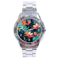 Tropical Flowers Floral Floral Pattern Patterns Stainless Steel Analogue Watch by Pakemis