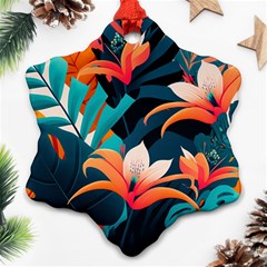 Tropical Flowers Floral Floral Pattern Patterns Snowflake Ornament (two Sides) by Pakemis