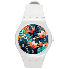 Tropical Flowers Floral Floral Pattern Patterns Round Plastic Sport Watch (m) by Pakemis