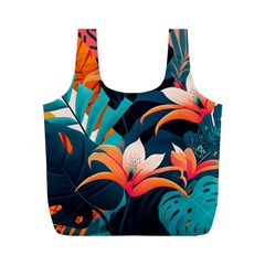 Tropical Flowers Floral Floral Pattern Patterns Full Print Recycle Bag (m) by Pakemis