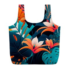 Tropical Flowers Floral Floral Pattern Patterns Full Print Recycle Bag (l) by Pakemis