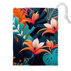 Tropical Flowers Floral Floral Pattern Patterns Drawstring Pouch (5xl) by Pakemis