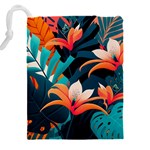 Tropical Flowers Floral Floral Pattern Patterns Drawstring Pouch (5XL) Back