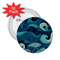 Waves Ocean Sea Abstract Whimsical Abstract Art 2 25  Buttons (10 Pack)  by Pakemis