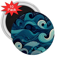 Waves Ocean Sea Abstract Whimsical Abstract Art 3  Magnets (10 Pack)  by Pakemis