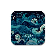 Waves Ocean Sea Abstract Whimsical Abstract Art Rubber Coaster (square) by Pakemis