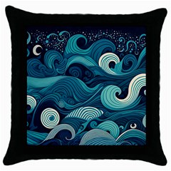 Waves Ocean Sea Abstract Whimsical Abstract Art Throw Pillow Case (black) by Pakemis