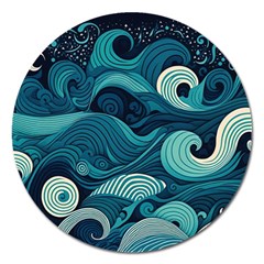 Waves Ocean Sea Abstract Whimsical Abstract Art Magnet 5  (round) by Pakemis