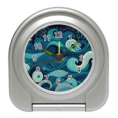 Waves Ocean Sea Abstract Whimsical Abstract Art Travel Alarm Clock by Pakemis