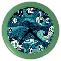 Waves Ocean Sea Abstract Whimsical Abstract Art Color Wall Clock by Pakemis