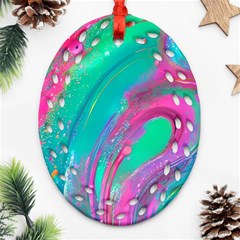 Fluid Art Background Oval Filigree Ornament (two Sides)