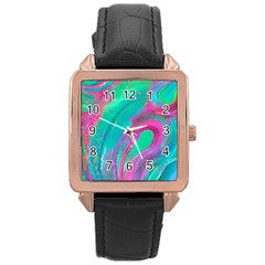 Fluid Art Background Rose Gold Leather Watch  by GardenOfOphir