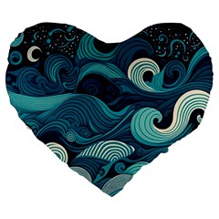 Waves Ocean Sea Abstract Whimsical Abstract Art Large 19  Premium Heart Shape Cushions by Pakemis