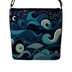 Waves Ocean Sea Abstract Whimsical Abstract Art Flap Closure Messenger Bag (l) by Pakemis