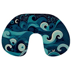 Waves Ocean Sea Abstract Whimsical Abstract Art Travel Neck Pillow by Pakemis