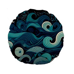 Waves Ocean Sea Abstract Whimsical Abstract Art Standard 15  Premium Flano Round Cushions by Pakemis