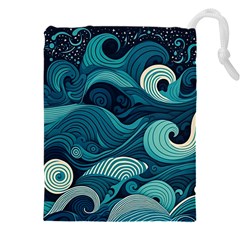 Waves Ocean Sea Abstract Whimsical Abstract Art Drawstring Pouch (4xl) by Pakemis