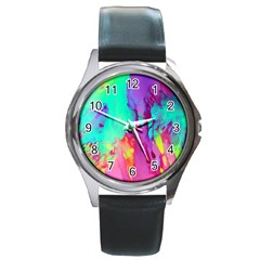 Fluid Background Round Metal Watch by GardenOfOphir