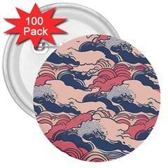 Waves Ocean Sea Water Pattern Rough Seas 3  Buttons (100 Pack)  by Pakemis