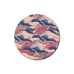 Waves Ocean Sea Water Pattern Rough Seas Rubber Round Coaster (4 Pack) by Pakemis