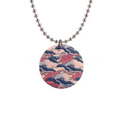 Waves Ocean Sea Water Pattern Rough Seas 1  Button Necklace by Pakemis