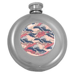 Waves Ocean Sea Water Pattern Rough Seas Round Hip Flask (5 Oz) by Pakemis